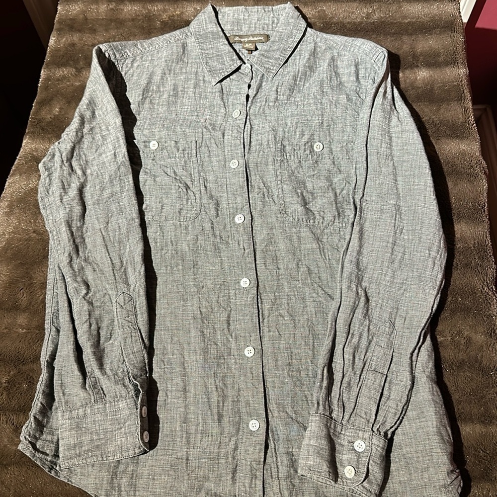 TOMMY BAHAMA 💯% Grey Linen Button Up Shirt Sz Small